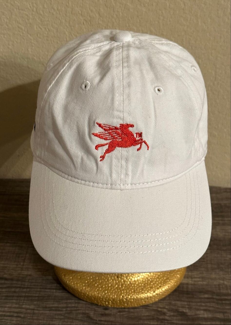 ExxonMobil Pegasus Logo White Embroidered Adjustable Baseball Cap Hat